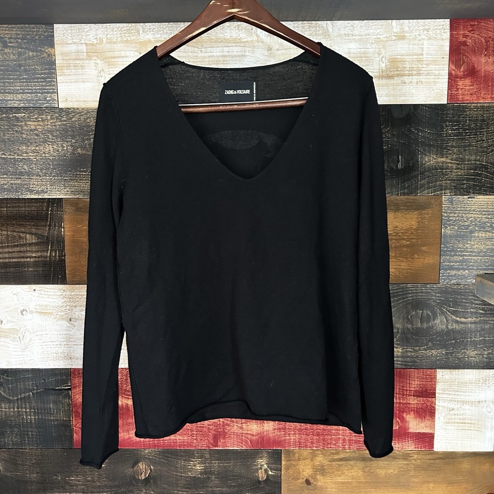Zadig Voltaire Sweater Merino Wool Wide Neck Skull Sheer Pullover Size Medium